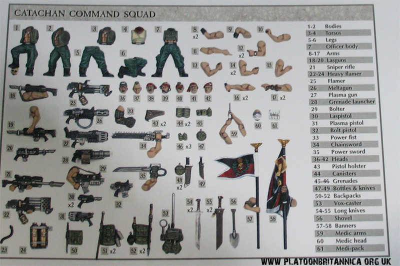 Squad commands. Astra Militarum Cadian Command Squad литники. Catachan Command Squad. Command Squad литники. Схема сборки Cadian Command Squad.