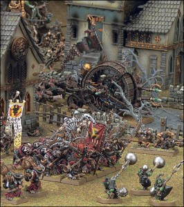 Review: Skaven Armeebuch 7. Edition  Zum Ende der 7. Edition erhält auch das Rattenvolk der Skaven ein neues Armeebuch. Nach fast 8 Jahren des Wartens, wächst der Band von 80 auf 112 Seiten und bietet einige neue Gemeinheiten, welche die pelzigen Krieger gegen ihre Gegner einsetzen können.  Der Erste Eindruck Autor des neuen Buchs ist nicht mehr Alessio Cavatore (mit Unterstützung von Anthony Reynolds) sondern Jeremy Vetock. Wir haben es hier also mit einem Waschechten Hobbyisten zu tun, was u.a. am Generals Compendium beweisen konnte. Das Buch verfügt über das von Games Workshop gewohnt hohem Niveau Layout und vermittelt mit halb- und ganzseitigen Illustrationen in Verbindung mit reichlich Fluff / Hintergrund, das richtige Skavenbild. Ein stimmiges Gefühl mit ein paar Neuheiten auch in der Armeeliste, die stellenweise aus älteren Editionen zurückgeholt wurden. Man hat die Skaven nicht neu erfunden, das war aber auch nicht nötig und die Wiedererweckung verschiedener Einheiten wie dem Rattendämon oder dem Todesrad runden das Gesamtergebnis ab. Hier ist es auch wieder die gelungene Mischung aus altem (15 Jahre und älter) und neuen Artwork, welches dem Armeebuch einen ähnlichen Sammlerstatus verleihen wird, wie den „legendären“ Armeebüchern der 4. Edition.   Neues im Staate Skavenblight Wie bereits beschrieben, ist es keine Grunderneuerung der Skaven sondern eher ein Feinschliff. Hier wurde kein Umbruch erzwungen sondern hier und da etwas hinzugefügt und weggenommen um die Kriegsmaschinerie der Skaven am laufen zu halten. Die Skaventypischen Sonderregeln, wie den Gliederbonus durch Masse oder Fersengeld sind gleich geblieben, dafür wurde der Korrateralschaden abgeschwächt und gilt nur noch für Sklaven. Klanratten sind billiger geworden, ebenso ihre Optionen für Ausrüstung und Kommando, und durch die neuen Waffenteams ergänzt worden (Zuwachs zu Warpflammenwerfer und Ratling sind Giftwindmörser und Dingschredder). Ebenso dürften die Skavensklaven deutlich attraktiver geworden sein, da hier die Grundkosten von 2 Punkten bleiben, dafür aber sämtliche Ausrüstungsoptionen vergünstigt wurden und die Sklaven eine neue Sonderregel für eine Panikreaktion haben, die je nach Größe des Regiments gut Schaden verursachen kann. Die Sturmratten sind ebenfalls günstiger geworden und haben wie viele andere vergleichbare Regimenter in anderen Armeen ihre 0-1 Beschränkung hinter sich gelassen. Gerade im Bereich der Kernauswahlen ist einiges günstiger geworden, was sich positiv auf das Warhammer Feeling auswirken sollte, da Schlachten nun mal zwischen Regimentern und nicht Helden entschieden werden. Im Bereich der Charaktermodelle hat sich mit Ausnahme des neuen alten Rattendämon nicht allzu viel getan, der Meisterzüchter ist weggefallen aber dafür bietet das Armeebuch nun ein besonderes Helden-Charaktermodell an, welches einen ähnlichen Zweck erfüllt, aber teurer ist. Am meisten stören, dürften sich die Skavenspieler daran, dass der Assassine weiterhin eine Heldenauswahl belegt im Gegensatz z.B. zum Gegenstück der Dunkelelfen und darüber hinaus noch teurer ist. Neu sind ebenfalls die verschiedenen Reittiere für die Skaven Kriegsherren, diese dürfen nun auf speziellen Rattenogern, eine Sänfte oder eine Riesenratte reiten. Darüber hinaus verfügen die Skaven nun über 2 Magielehren, die bekannte Magie der gehörten Ratte wurde aufgeteilt auf die Lehre des Untergangs und die Lehre der Seuchen.  Das neue Spielzeug wie das Todesrad, Seuchenmenetekel, Höllengrubenbrut oder Seuchenklauenkatapult sind alles andere als ungefährlich und passen in das Skavenschema. Das Todesrad ist im Grunde ein Streitwagen mit Fernkampf, der allerdings wegen der Variablen Bewegung etwas unberechenbar ist. Das Seuchenmenetekel ist das Gegenstück des Seuchenklans zur Höllenglocke, beides mächtige Instrumente, vor allem im Nahkampf. Insgesamt bietet die überarbeitete Armeeliste etwas mehr Varianten und gibt die Möglichkeit verschiedene Konzepte für Turnierlisten aber auch Freundschaftsspiele aufzustellen. Die Mitspieler sollten sich allerdings auf reichlich Aufpralltreffer einstellen.  „Helden“ der Skaven Der allgemeine Kurs der Rückkehr der Legenden geht weiter. Im alten Armeebuch, ganz bescheiden mit 2 bzw. 3 besonderen Helden, sind es im neuen Armeebuch deutlich mehr, nämlich 8 bzw. 9.  Grauer Prophet Thanquol mit Knochenbrecher Skrotz, der Mutant Ikit Krallenhand Kwietsch Nagzahn Qiuek Kopfjäger Tretch Feigschwanz Seuchenherrscher Skrolk Meisterassassine Snikch  Die besonderen Charaktermodelle sind alle recht Punkte intensiv und sollten mit Ausnahme der beiden Helden-Auswahlen auch nur bei Spielen mit einer größe von mindestens 2.500 Punkten eingesetzt werden, eher noch mehr. Ältere Skavenspieler dürften sich auch hier über die Wiederkehr berühmter Charaktere, wie Ikit, dem Meisterwarlock des Skyre Clans, Quiek Kopfjäger und Nagzhan vom Klan Mors, oder auch Snikch, den Meisterassassinen. Games Workshop hat passend dazu die Miniaturen von Snick, Quiek und Kwietsch neuaufgelegt.  Showcase der Skaven Der Farbteil der Skaven ist „lediglich“ ein Showcase. Hier sieht man auf hohem Niveau bemalte Miniaturen, dominierend die neuen Plastikboxen der Sturm- und Klanratten, sowie das Plastik Kriegsgerät in Form des Todesrads und dem Kombi-Bausatz Seuchenmenetekel / Höllenglocke. Malanleitungen, Umbauideen und ähnliches finden sich im Armeebuch leider nicht. Games Workshop gliedert diese Zusatzinhalte weiter aus den Armeebüchern aus und bietet sie kostenlos auf der Homepage in großzügigem Umfang an. Ein paar mehr Umbauten und Maltipps wären zwar hilfreich gewesen, aber wirklich vermissen wird man sie nicht. Auf den 16 Seiten finden sich zu dem reichlich Beispiele für Banner und Schilde.  Fazit In Kombination mit 4 neuen Plastiksets und x Blistern, bietet Games Workshop alten Hasen aber auch Neueinsteigern eine gute Grundlage für eine Skavenarmee oder zu mindest eine Erweiterung der bisherigen. Wie in der Review bereits angesprochen, erfindet Jeremy Vetock die Skaven nicht neu, das war aber auch nicht notwendig. Die Anpassungen sind stimmig, da man eine schnelle Armee hat, mit Massen von Kern. Ein Heer aus Ratten mit vielen verrückten Dingen. Die Neugewichtung sollte auch weg von den Waffenteamlastigen Armeelisten, zu mehr Variationen führen. Die neuen Skaven sind eine starke Armee, die sich behaupten kann mit Stärken und Schwächen. Passend für kompetitives Spielen auf Turnieren aber mit genügend Möglichkeiten für Spiele im Freundeskreis.  Die Änderungen der Regeln im Bezug auf Schablonenwaffen und auch das Zusammenfassen von Profilen, könnte ein Vorbote neuer Regeln der 8. Warhammer Edition sein.